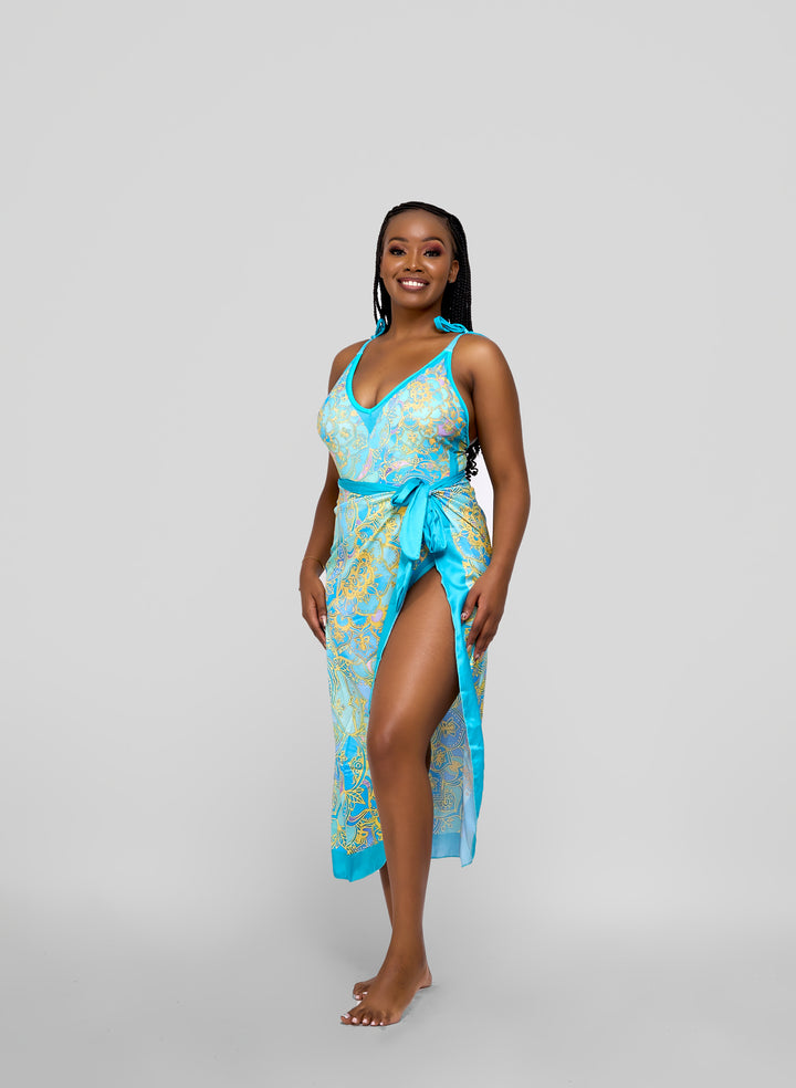 Vintage blue one piece with sarong