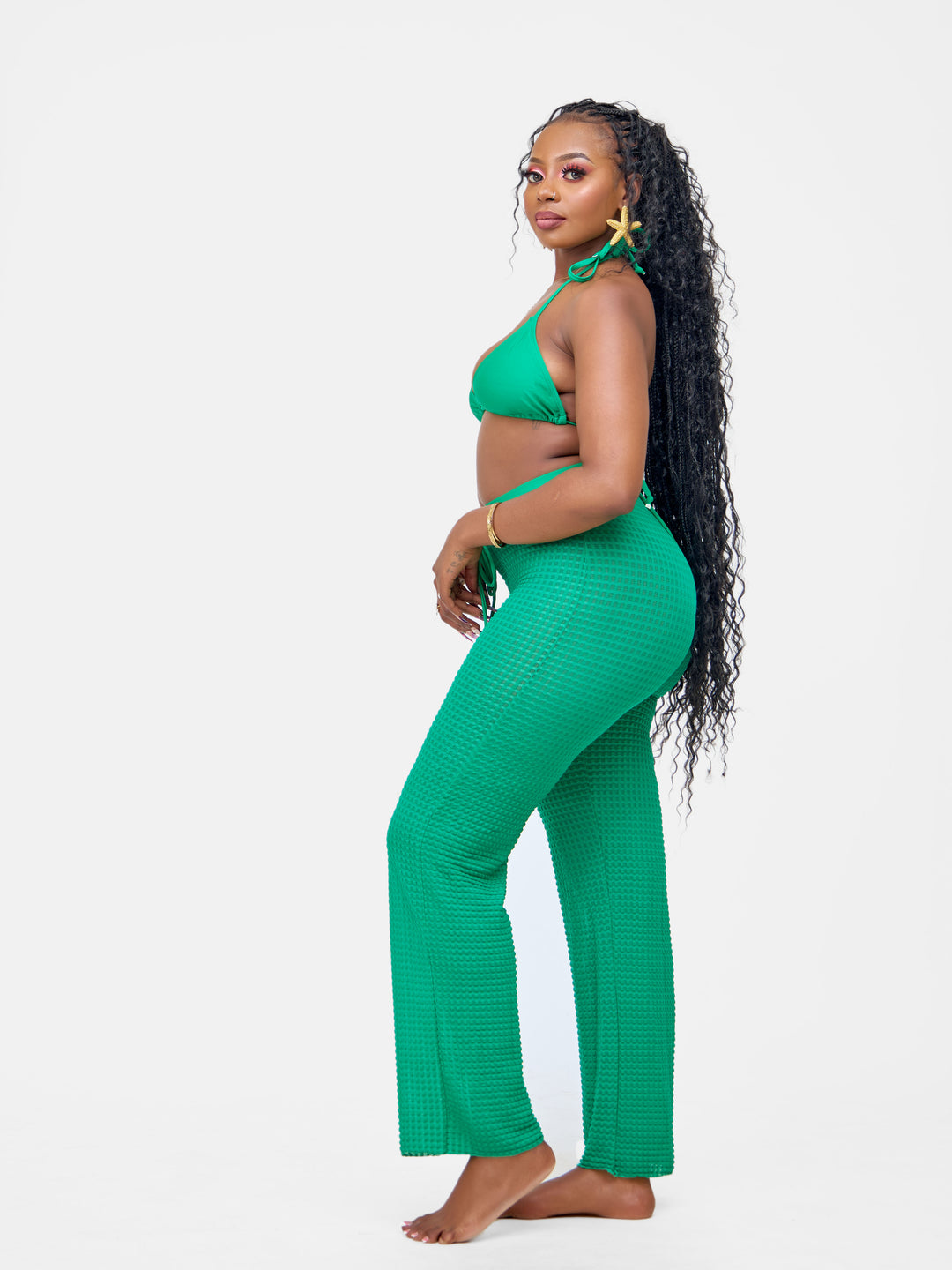 Green bikini with sheer pants