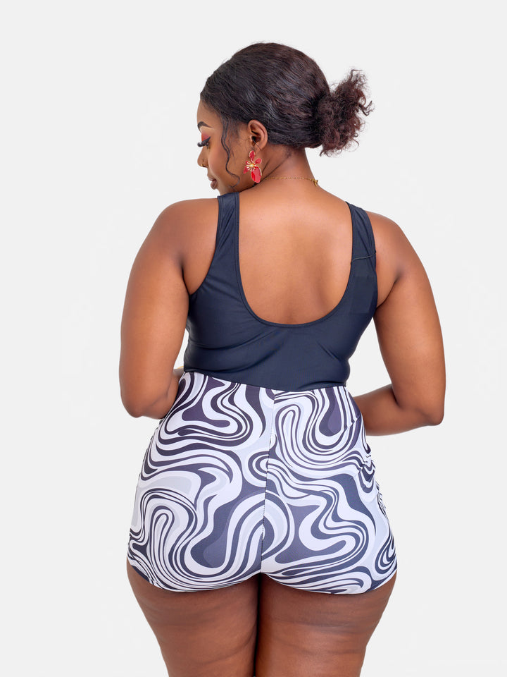Fluid print one piece with shorts