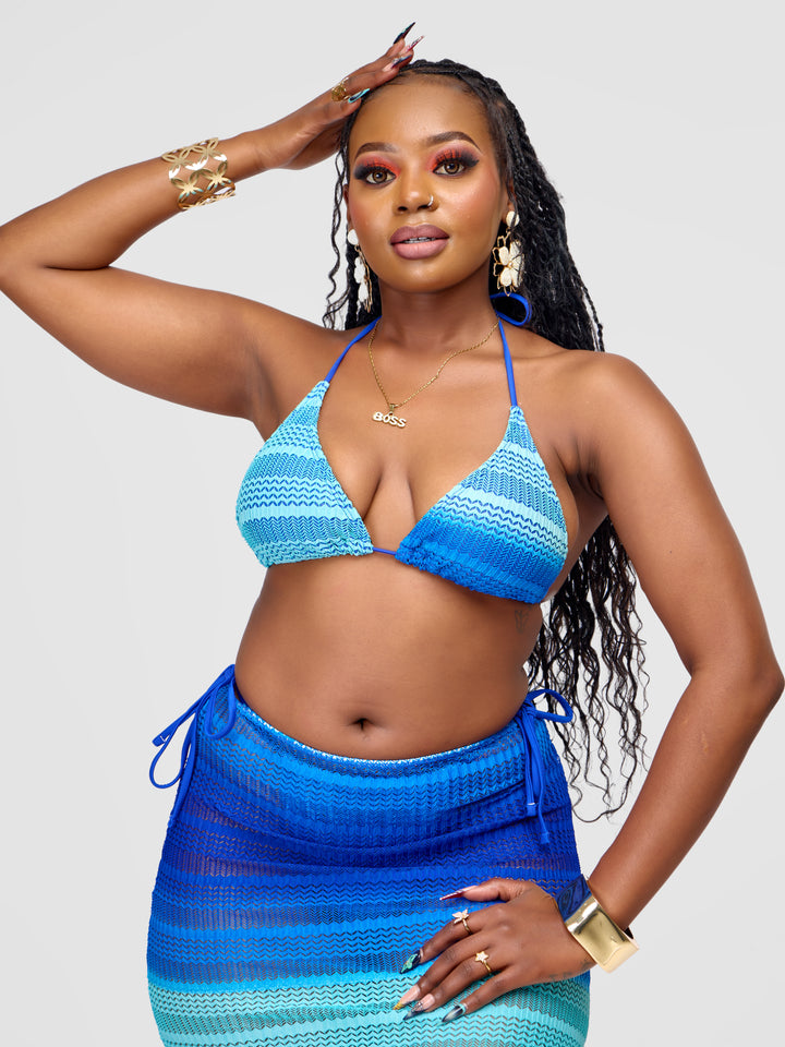 3-Piece Ombre Bikini Set with Skirt Cover Up