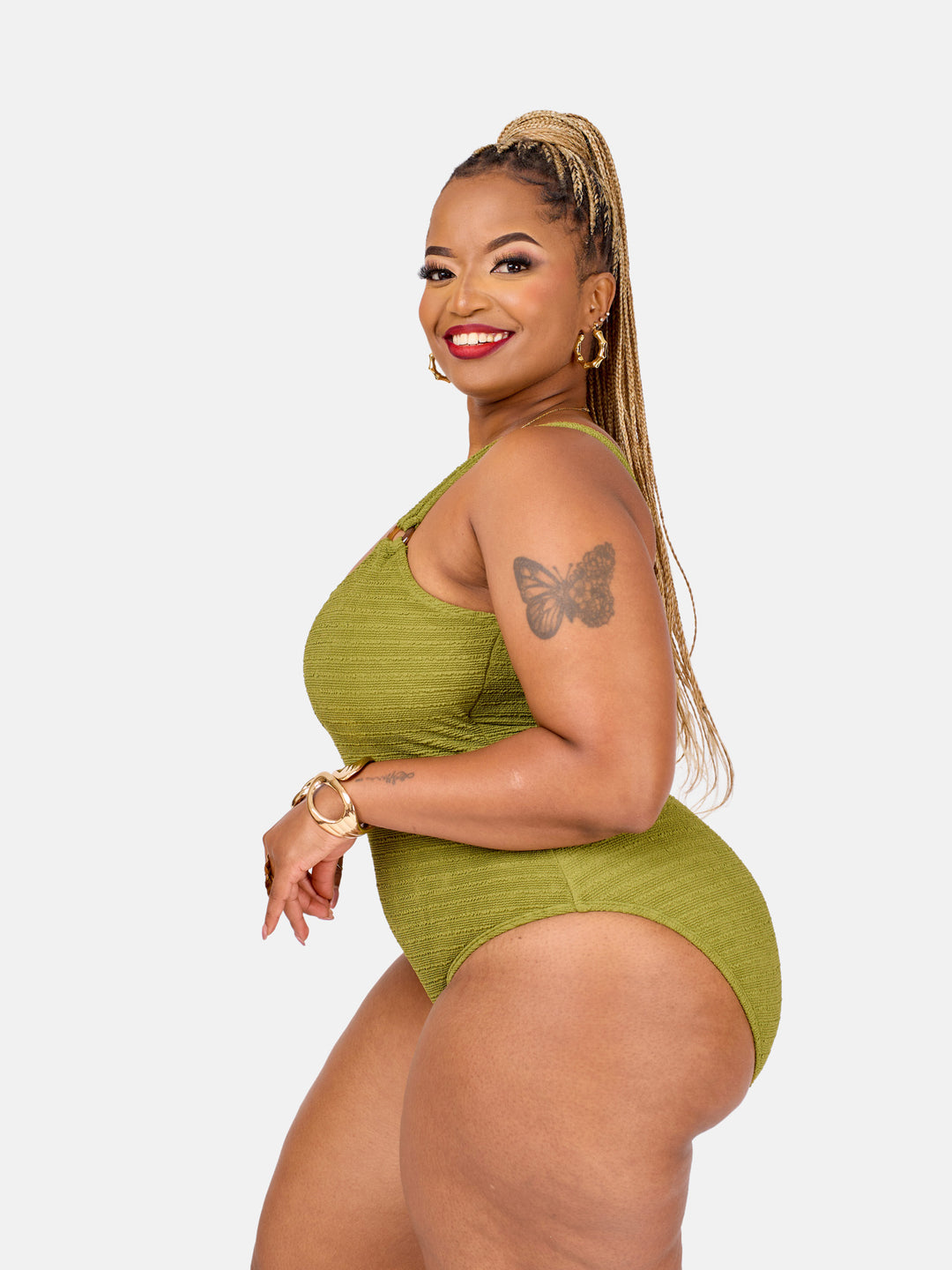 Olive crinkle one piece