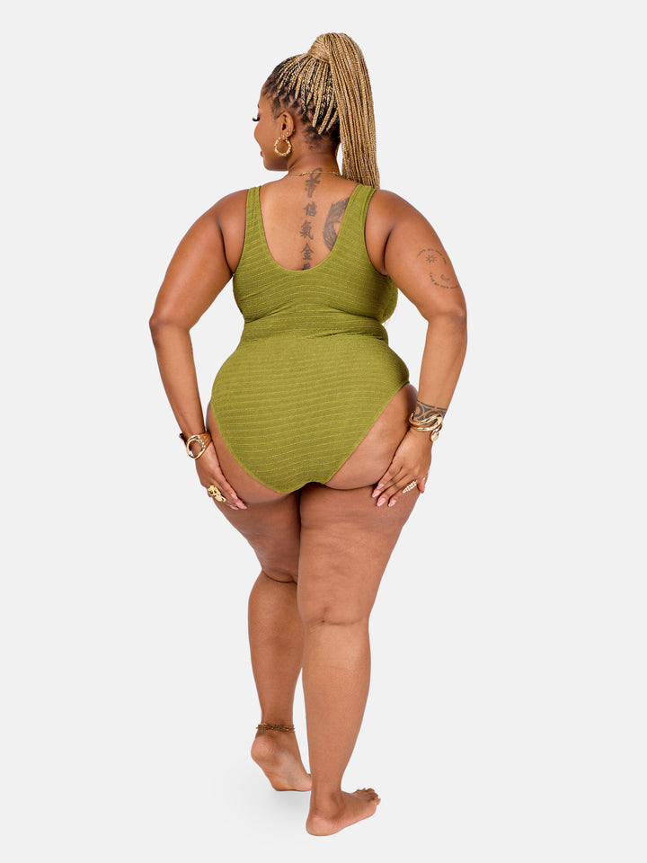 Olive crinkle one piece