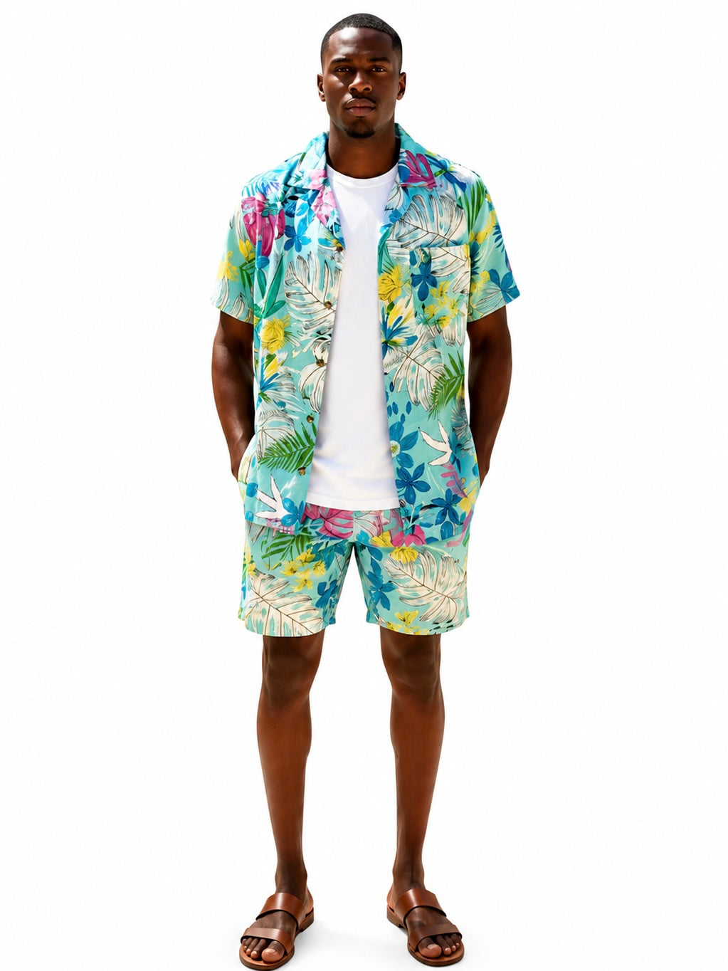 Palm print men’s beach set