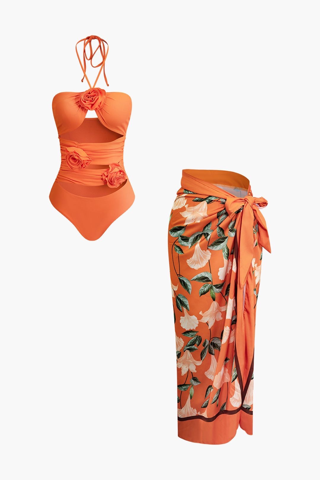 Orange floral one piece with sarong