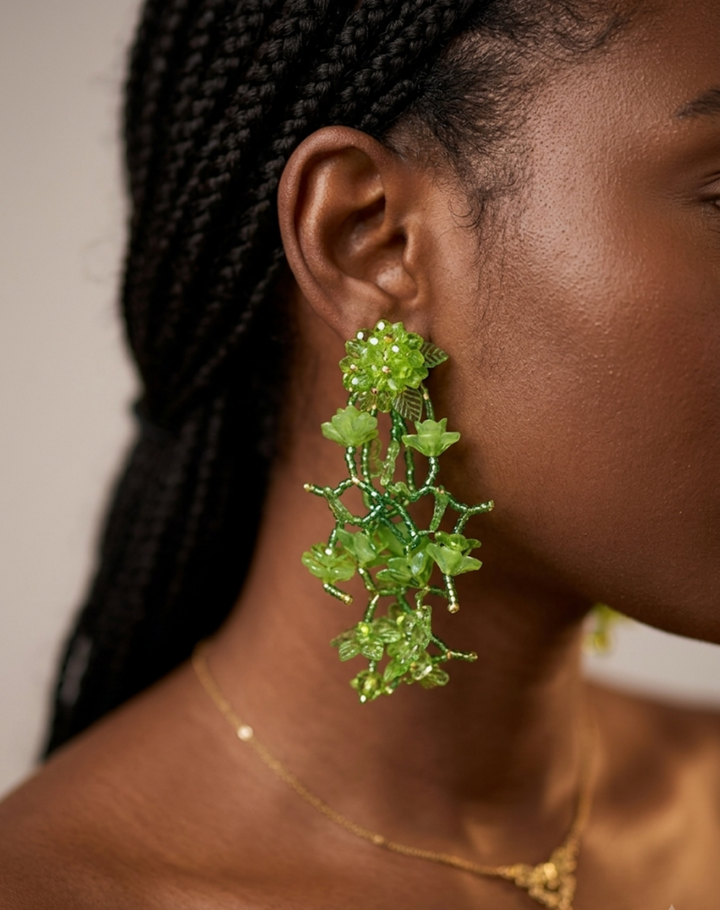 Floral beaded drop earrings