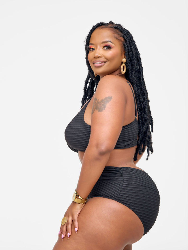 Ribbed high waist bikini black