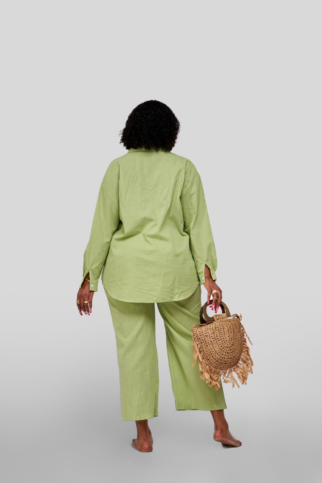 2pc linen blend pants set green