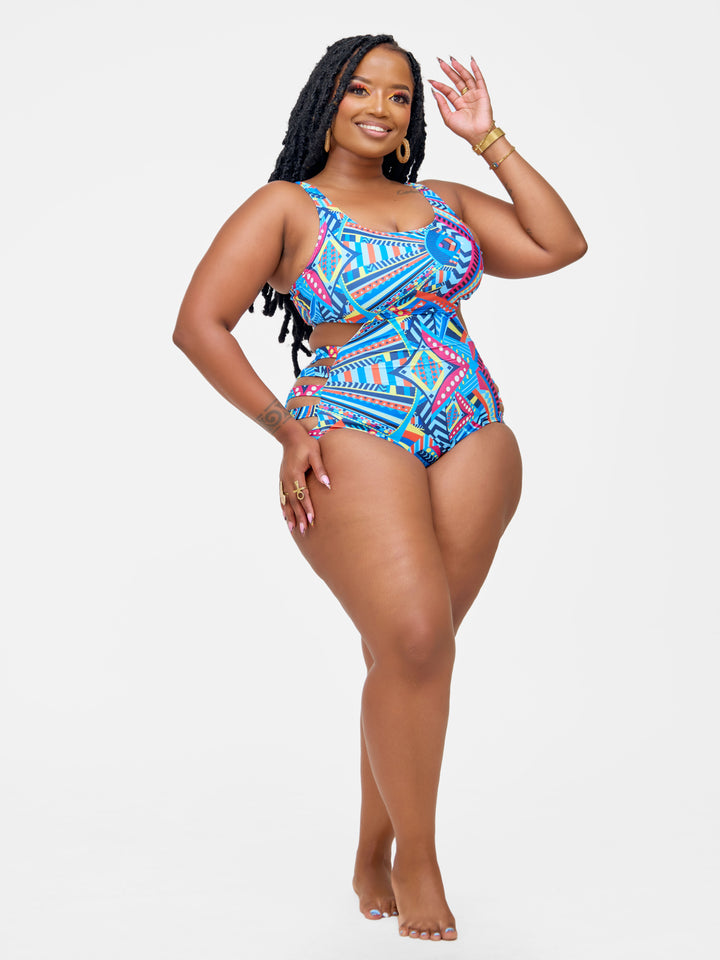 Blue geo one piece plus