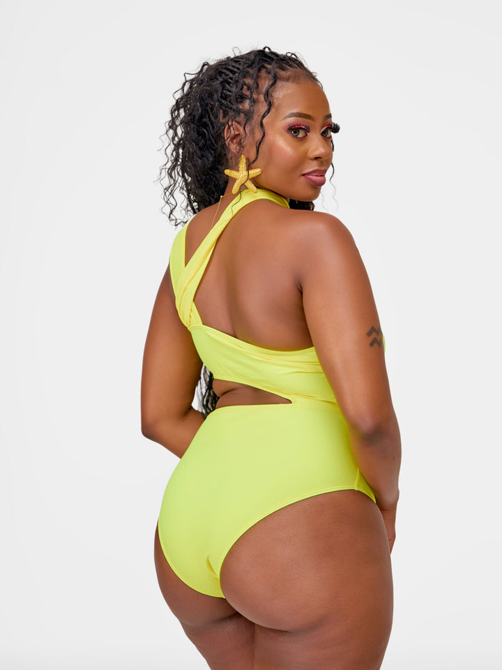 Cut out waist one piece yellow
