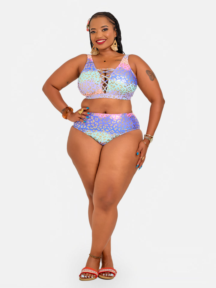 Printed shape enhancing plus size bikini