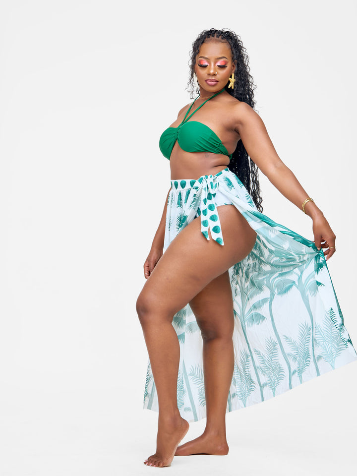 Green bikini with skirt cover up