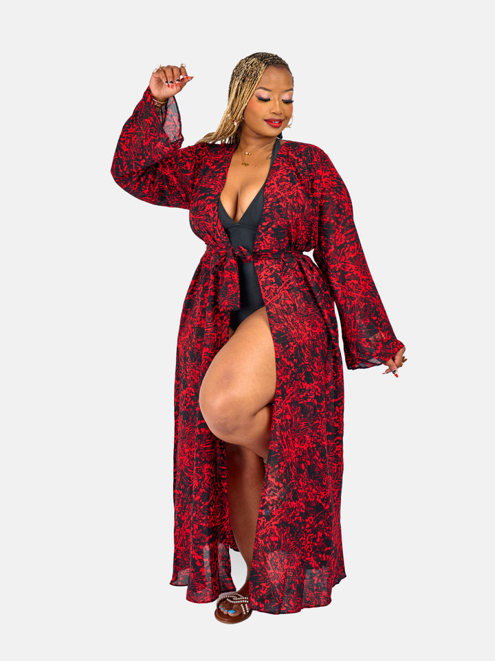 Red print kimono