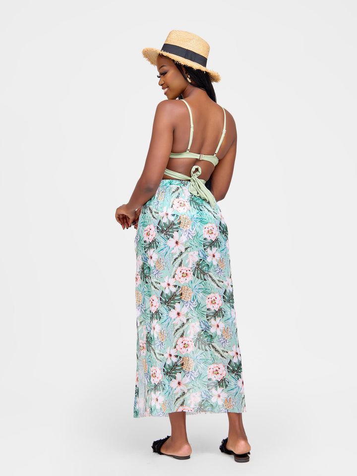 Palm bikini with maxi skirt
