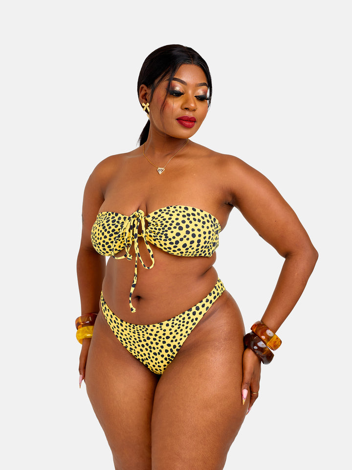 Polka printed stringed bikini
