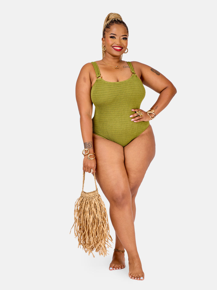 Olive crinkle one piece