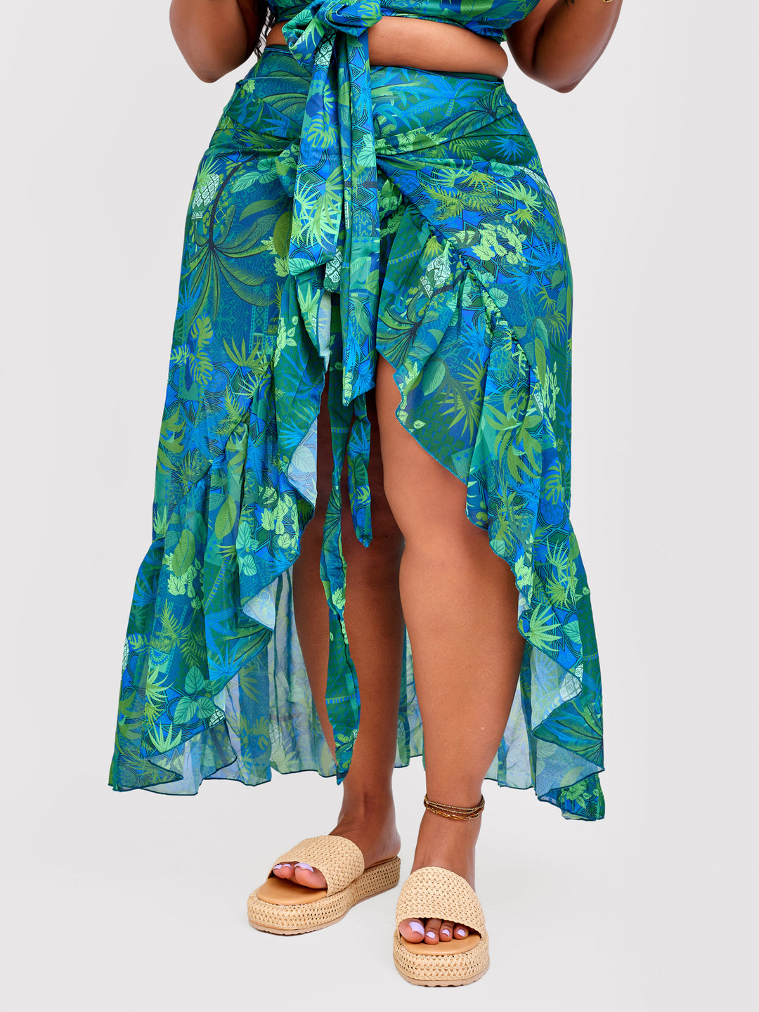 Tropical green bikini with skirt