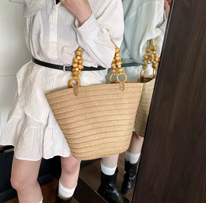 Beaded zipped beach bag