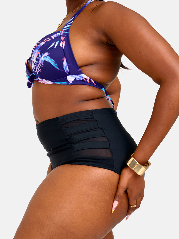 Floral high waisted halter bikini