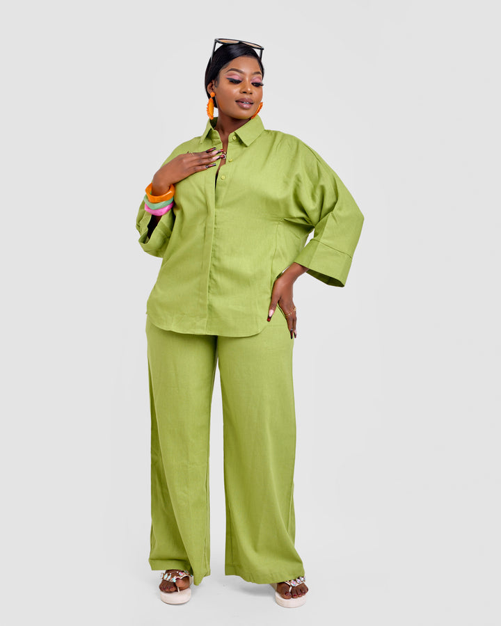 Linen blend 2pc trouser set