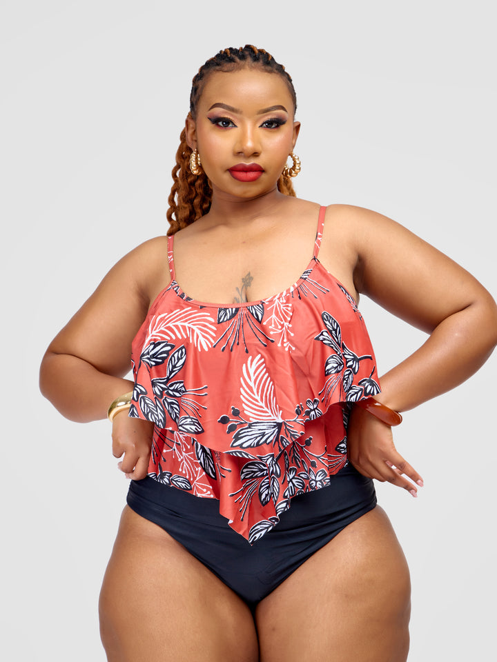 Layered Tankini with High-Waist Bottoms