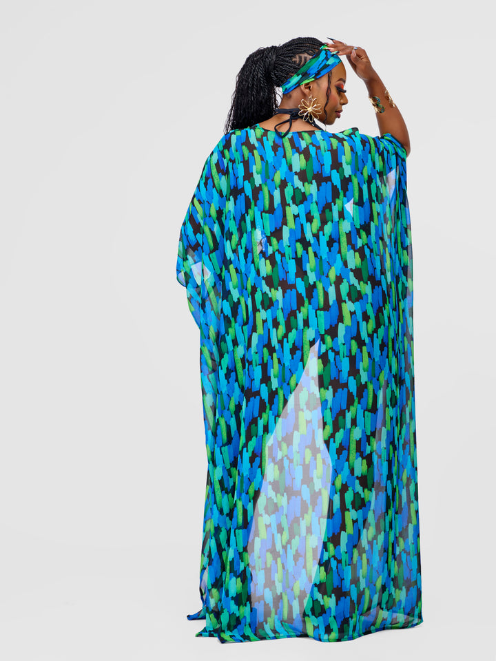 Multi brush print kimono