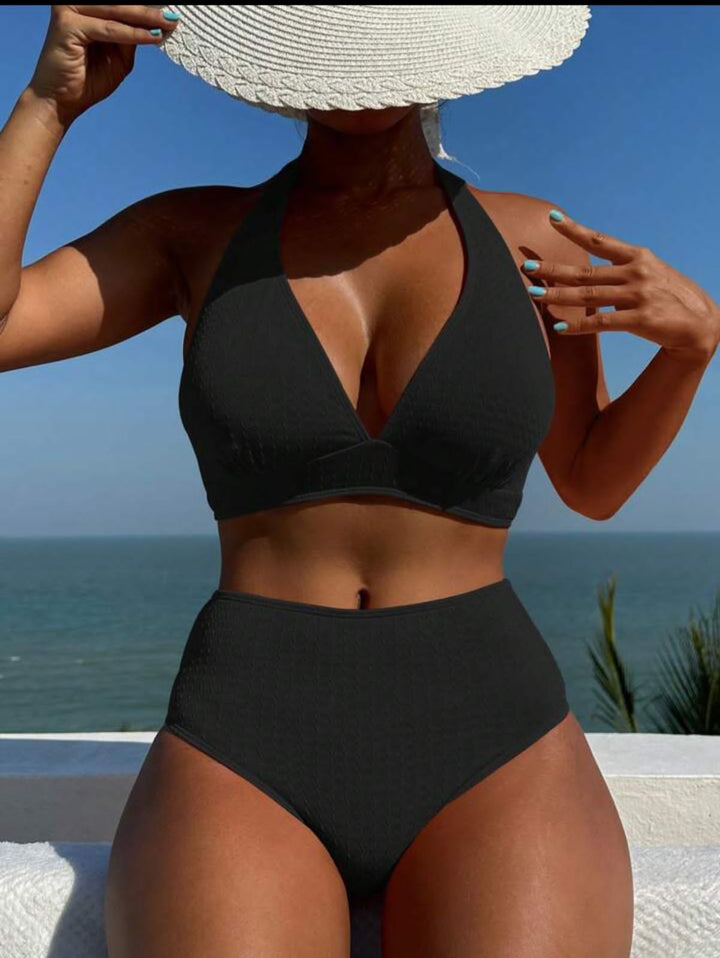 Ribbed halter neck bikini