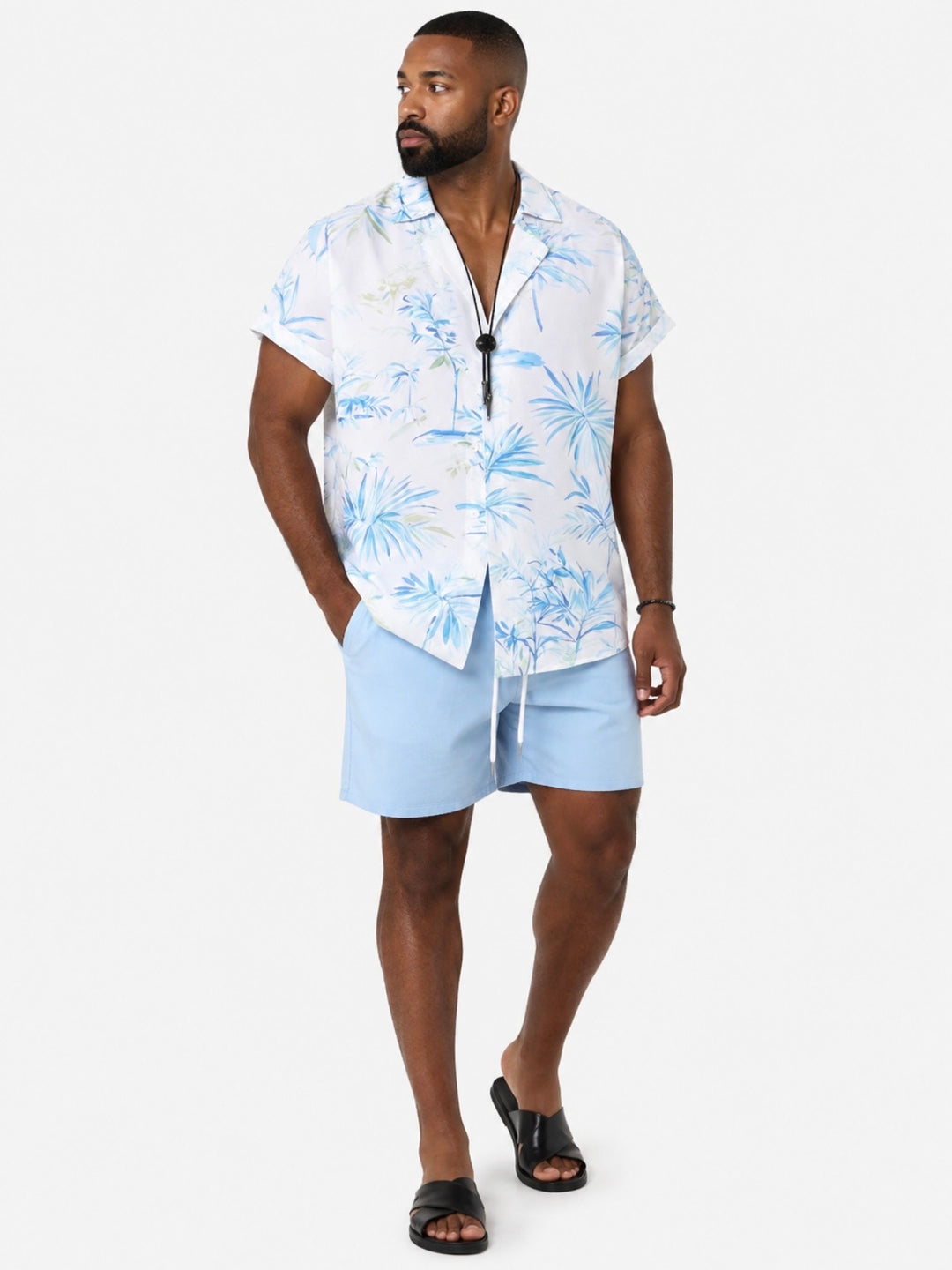 Blue palm print mens vacation sets