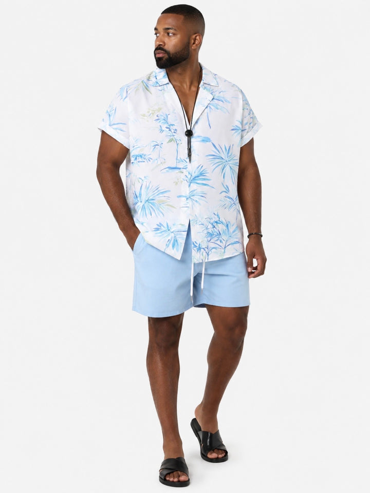 Blue palm print mens vacation sets
