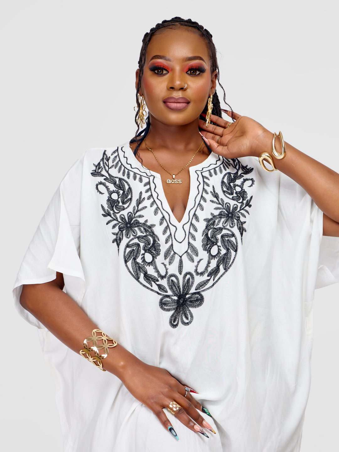 Embroidered White Beach Kaftan