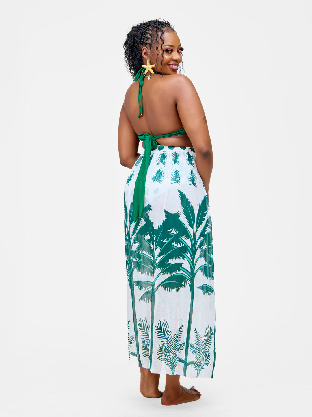 Green bikini with skirt cover up