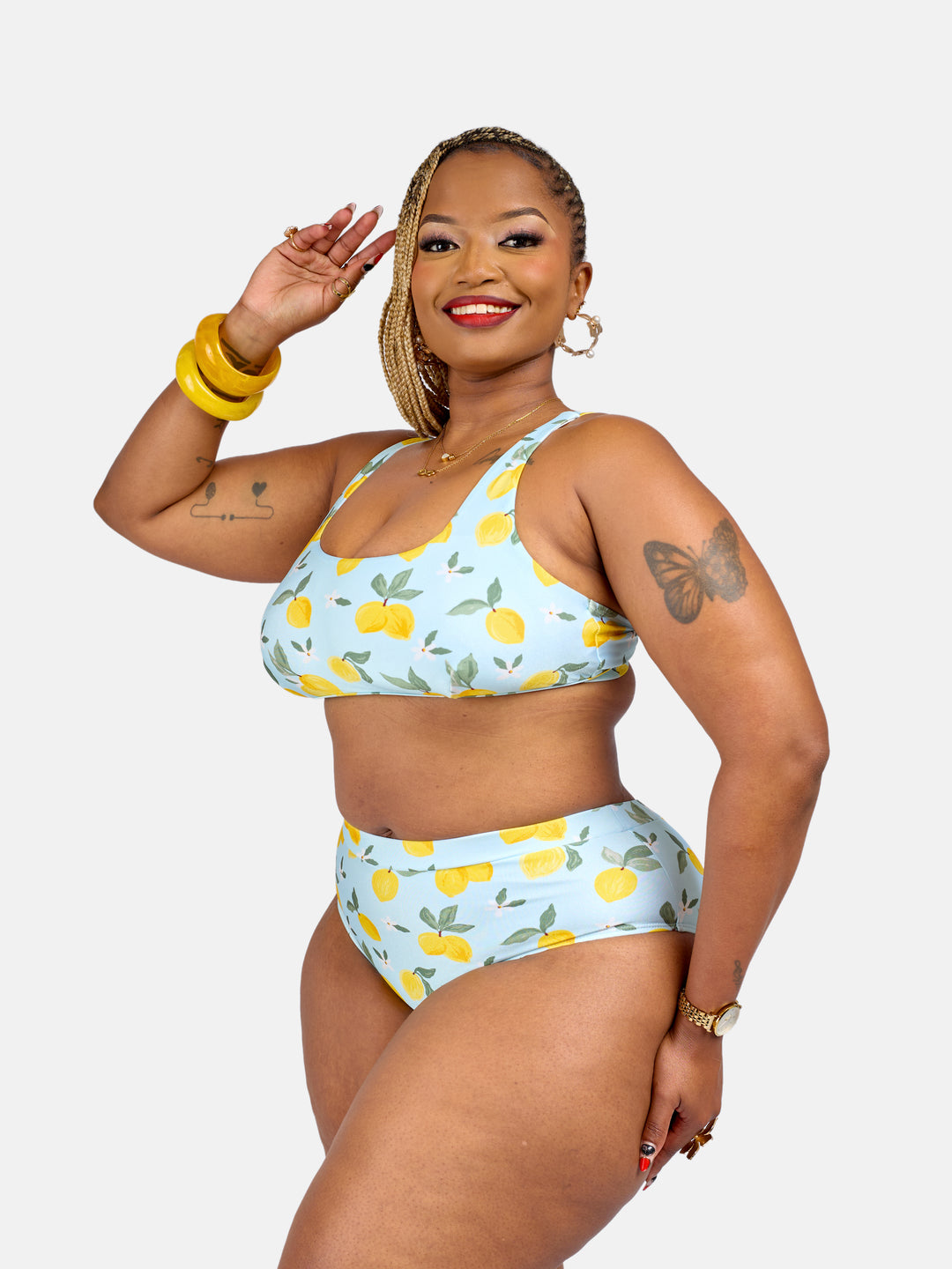 Lemon printed high waisted bikini