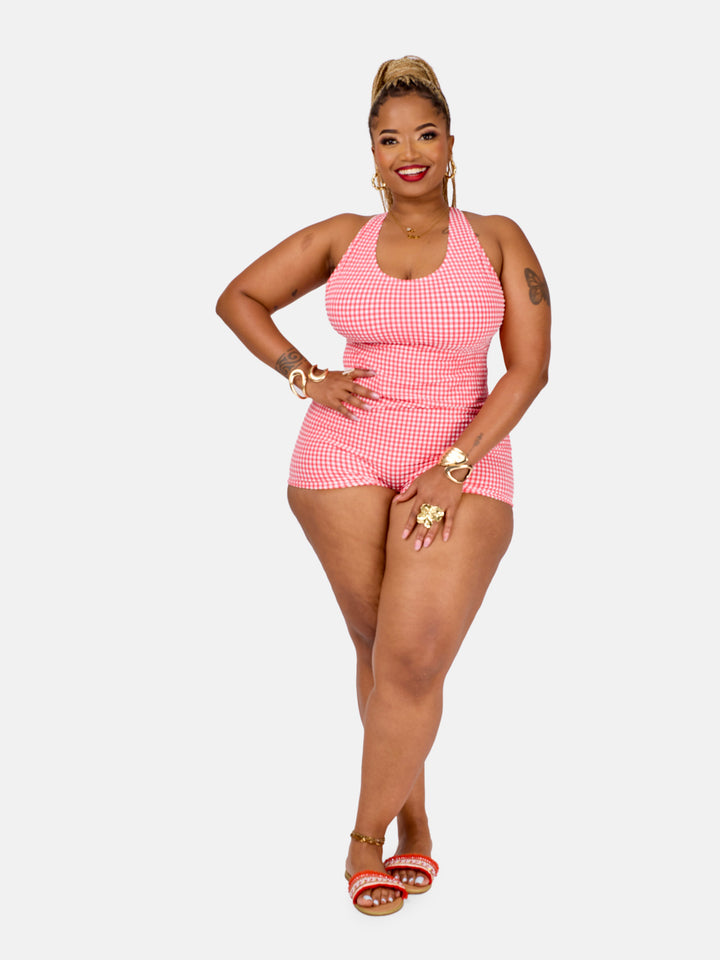 Gingham one piece with shorts