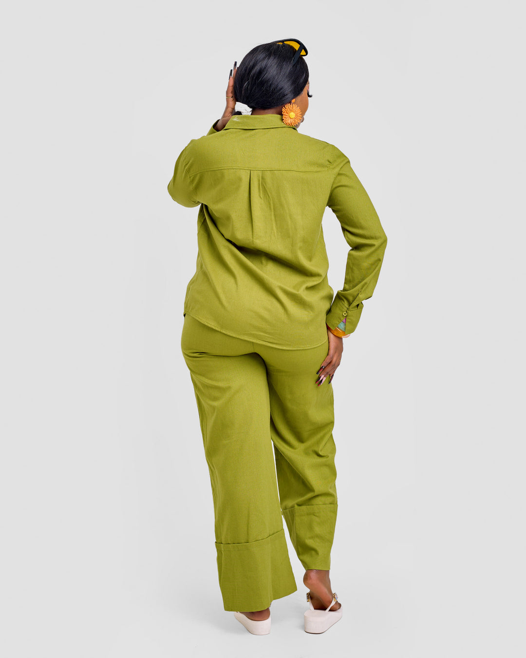 Linen blend 2pc trouser set