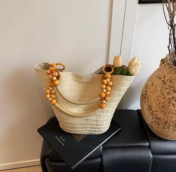 Beaded zipped beach bag