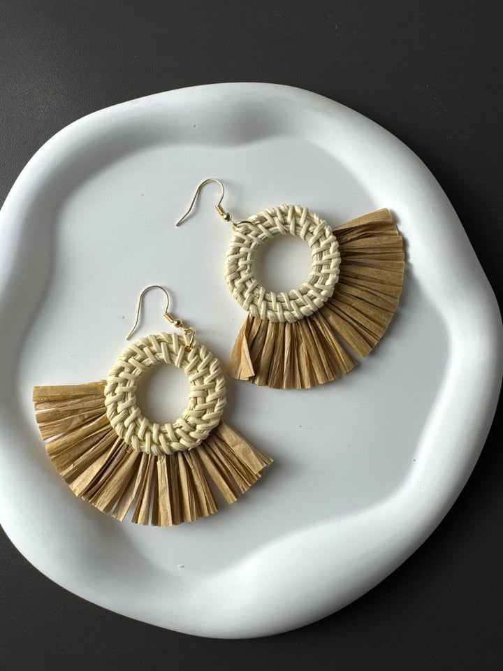 Tassel rattan earrings