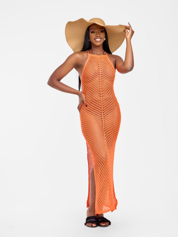 Orange knit dress