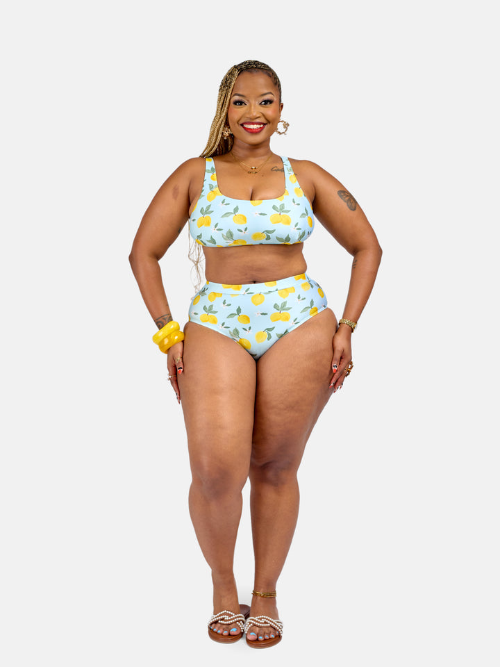 Lemon printed high waisted bikini