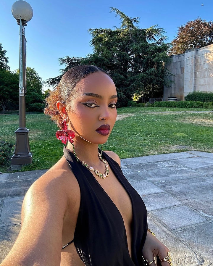 Red dangling earrings