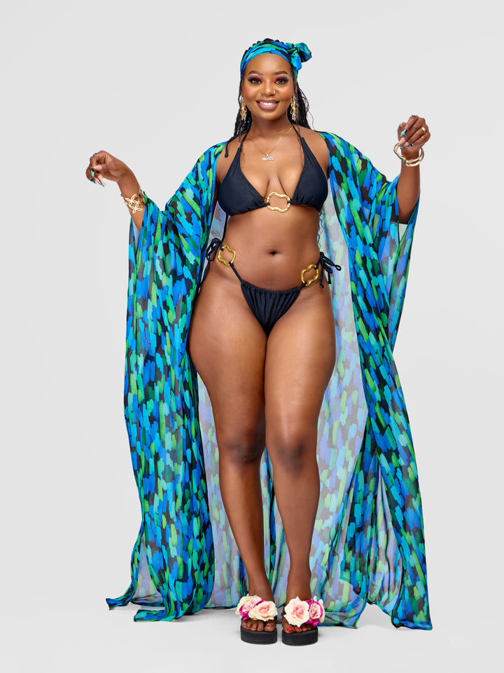 Multi brush print kimono