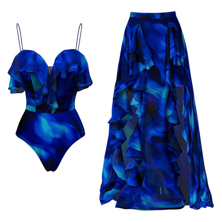 Illusion One-Piece Swimsuit with Flowing Cover Up