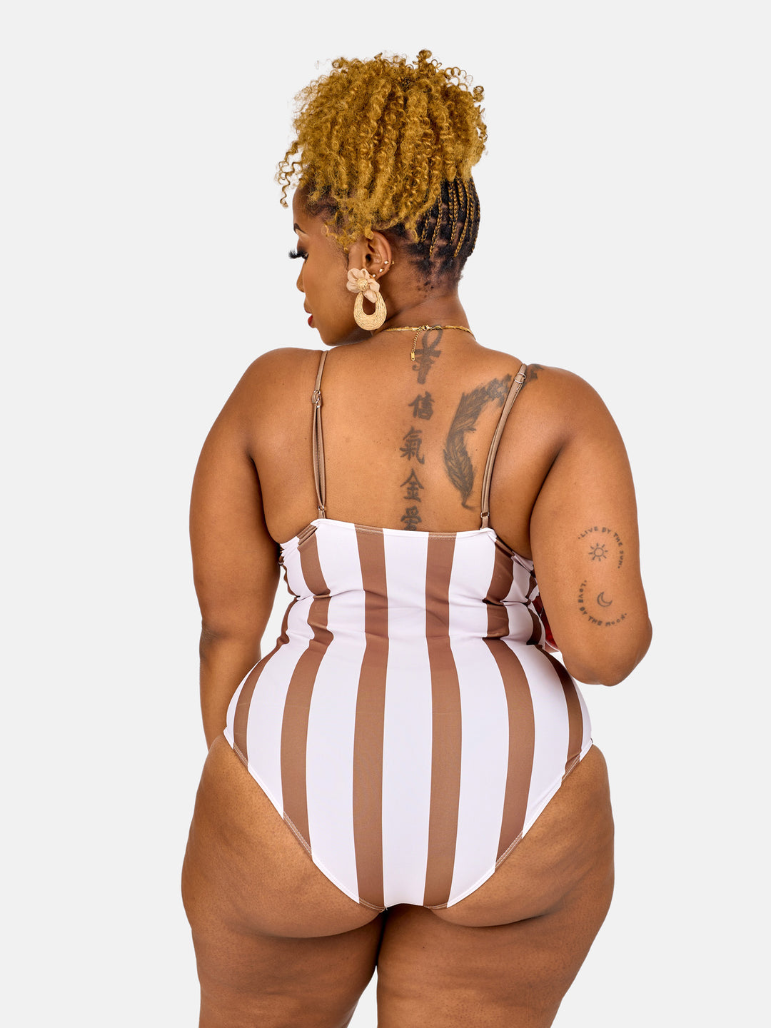 Striped one piece swimsuit & sarong set