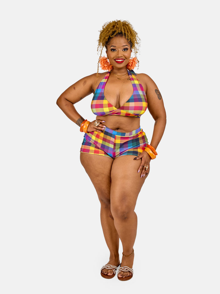 Checkered halter swim shorts