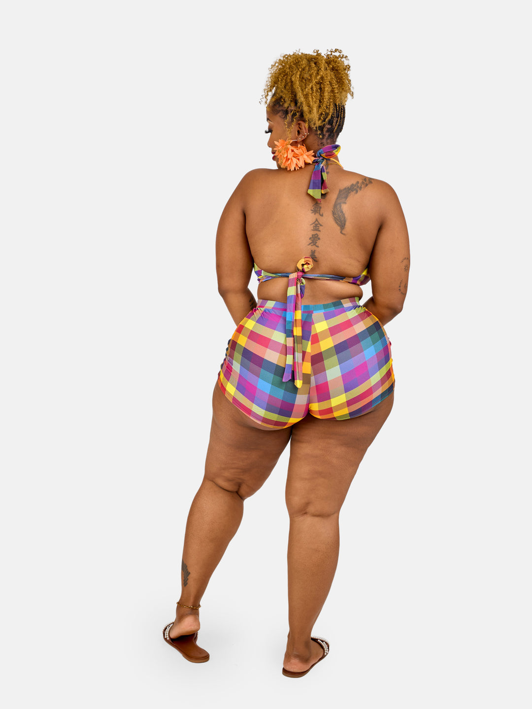 Checkered halter swim shorts