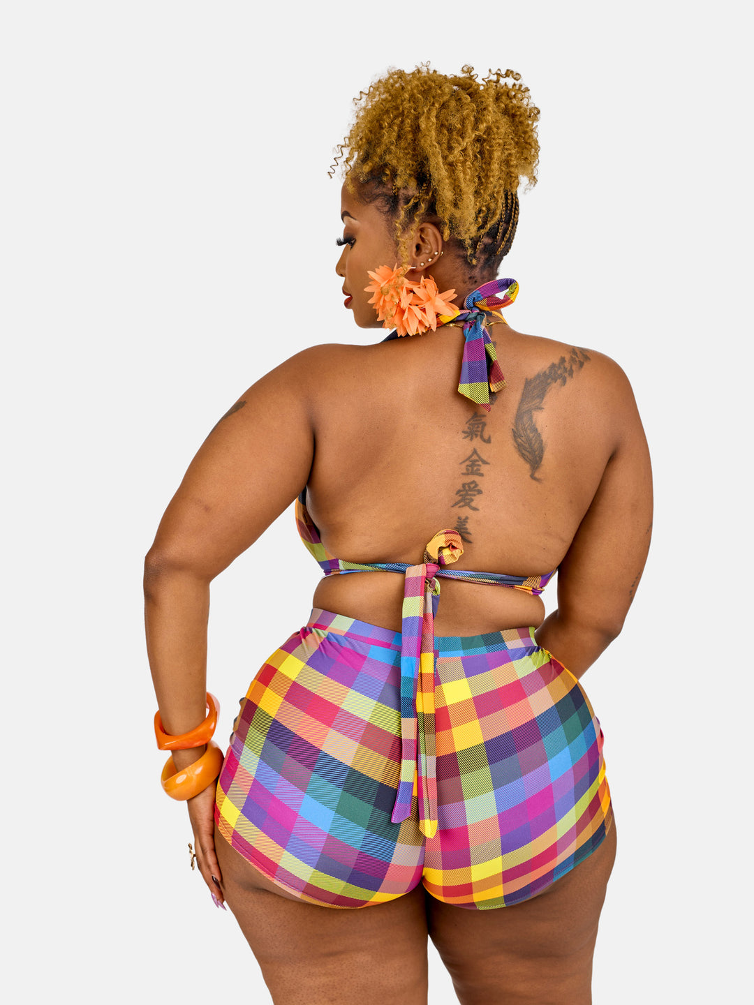 Checkered halter swim shorts