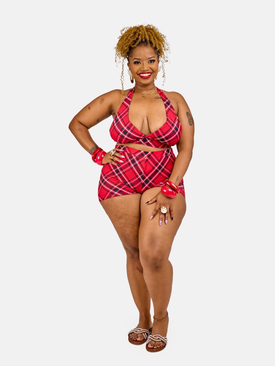 Checkered halter swim shorts