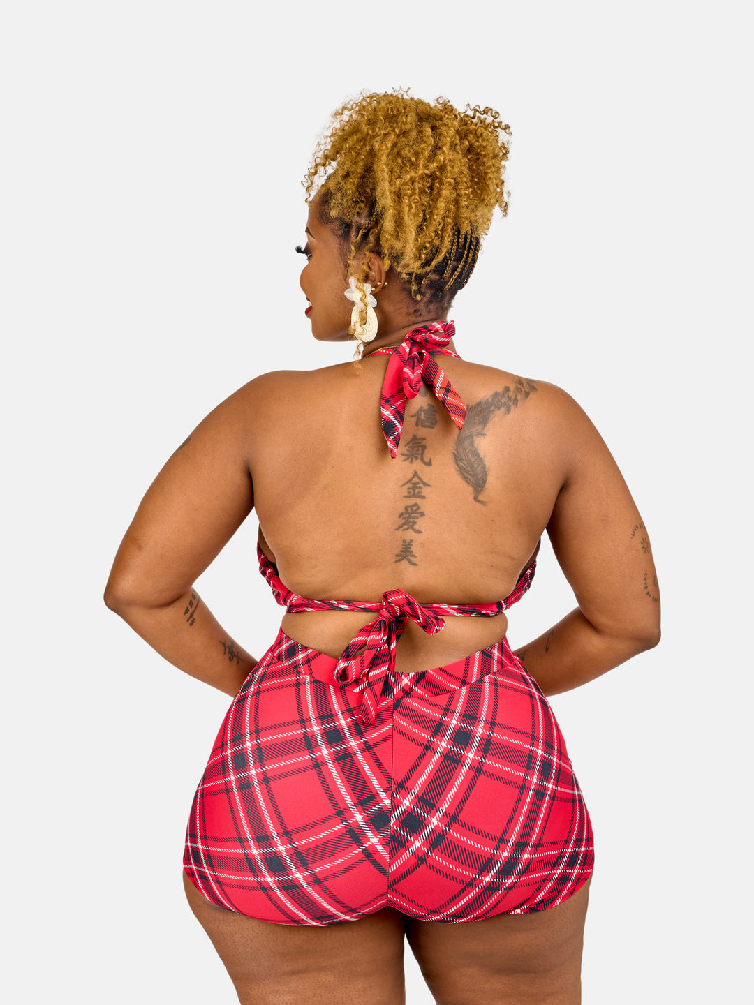 Checkered halter swim shorts