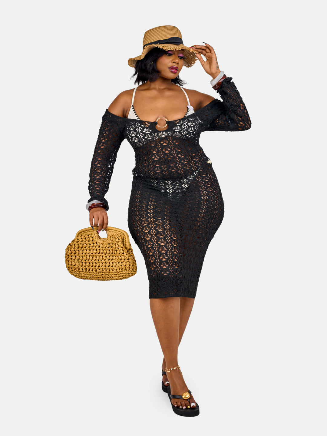 Long sleeve ring knit dress