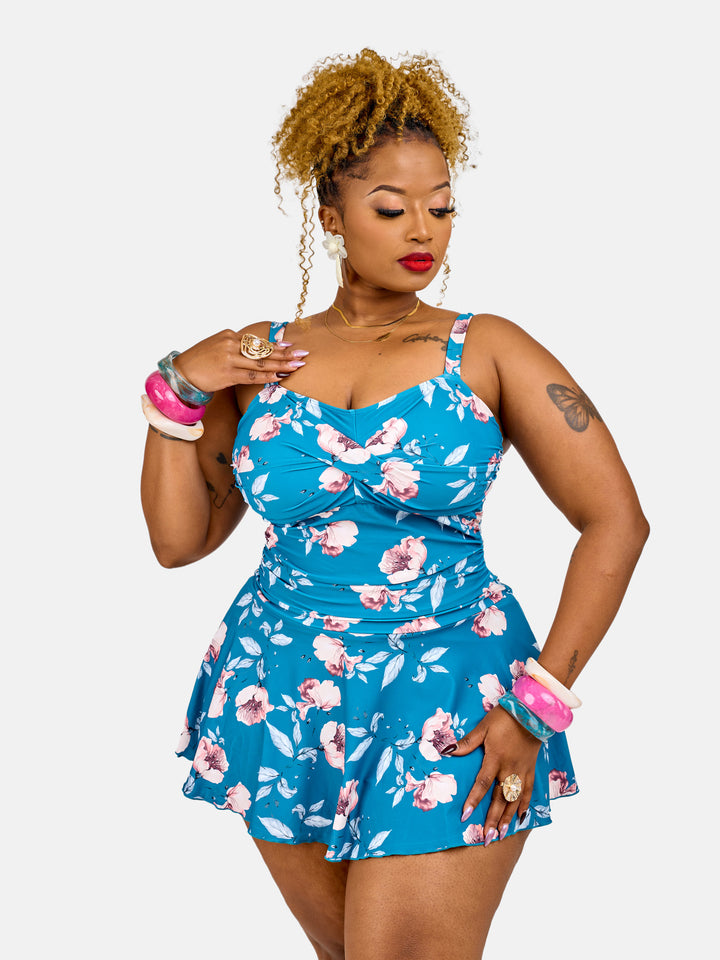 Floral tummy control swim dress