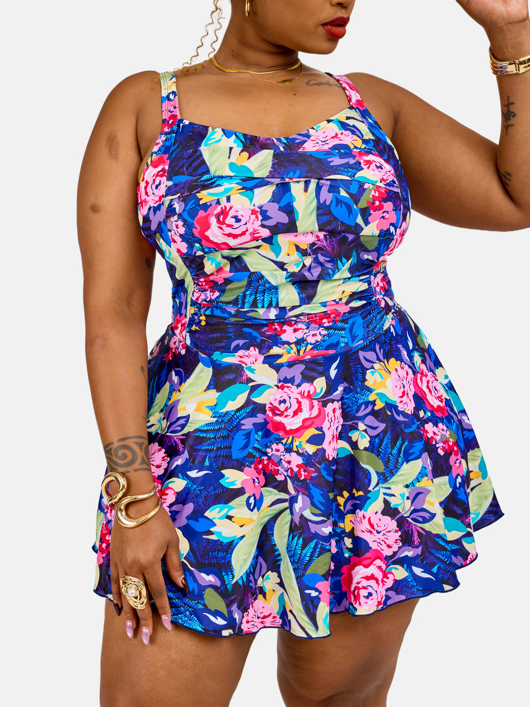 Floral tummy control swim dress