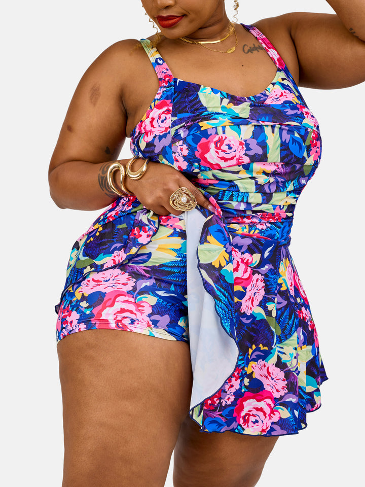 Floral tummy control swim dress